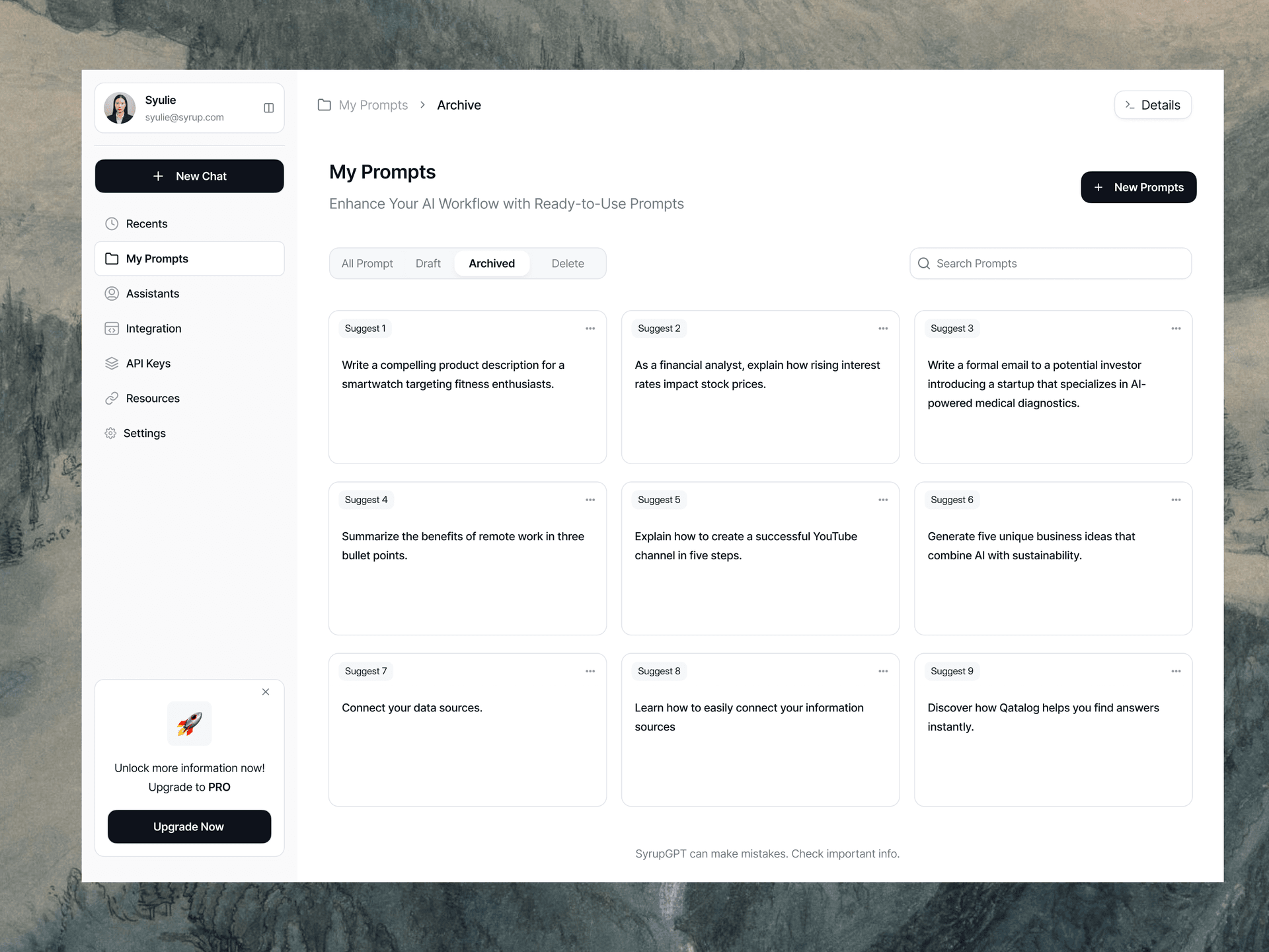 Syrup GPT conversation and prompt interface