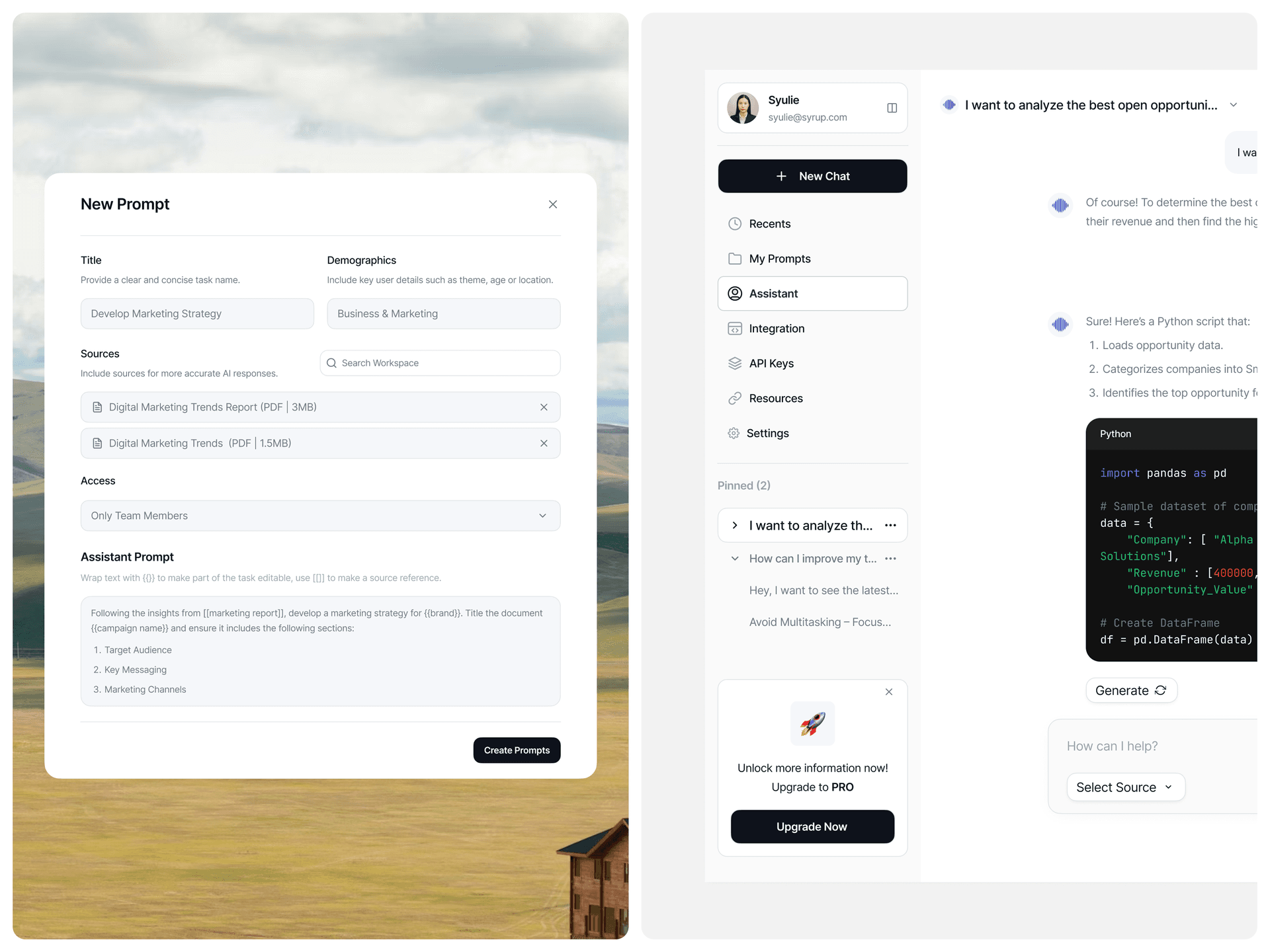 Syrup GPT prompt history and logging