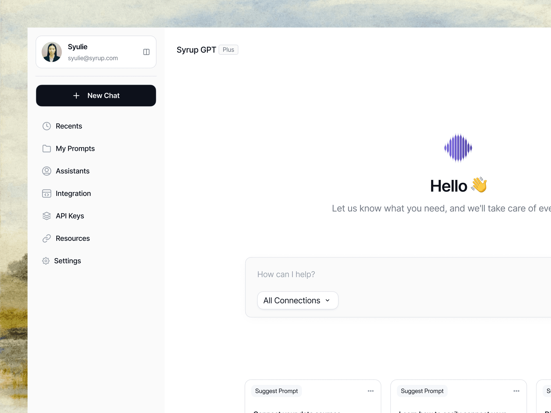 Syrup GPT dashboard and activity feed