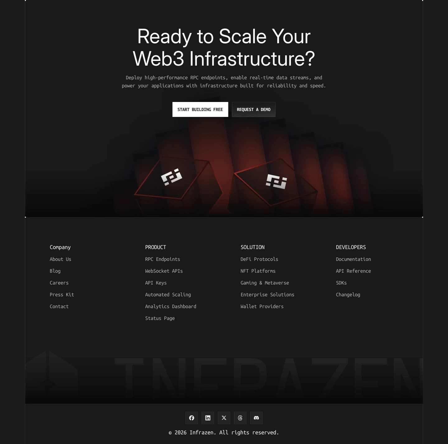 Infrazen CTA and footer section