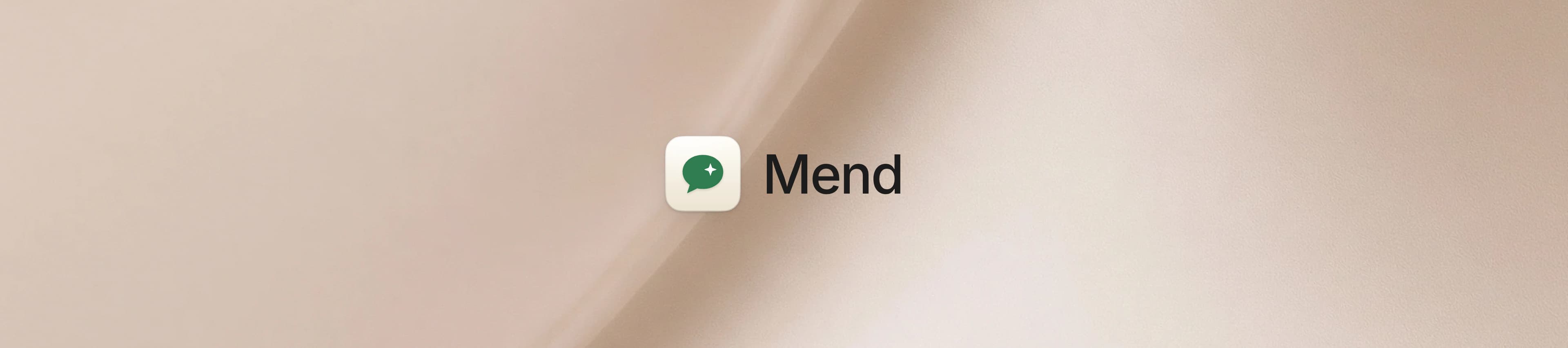 Mend wordmark and app tile on cream silk