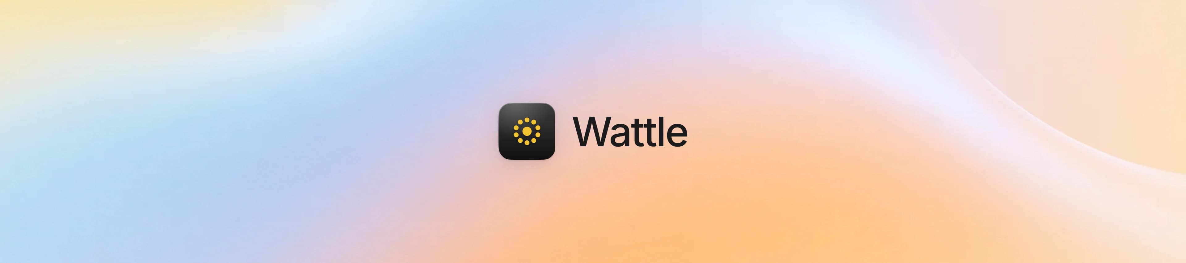 Wattle wordmark and app tile on a peach and blue gradient